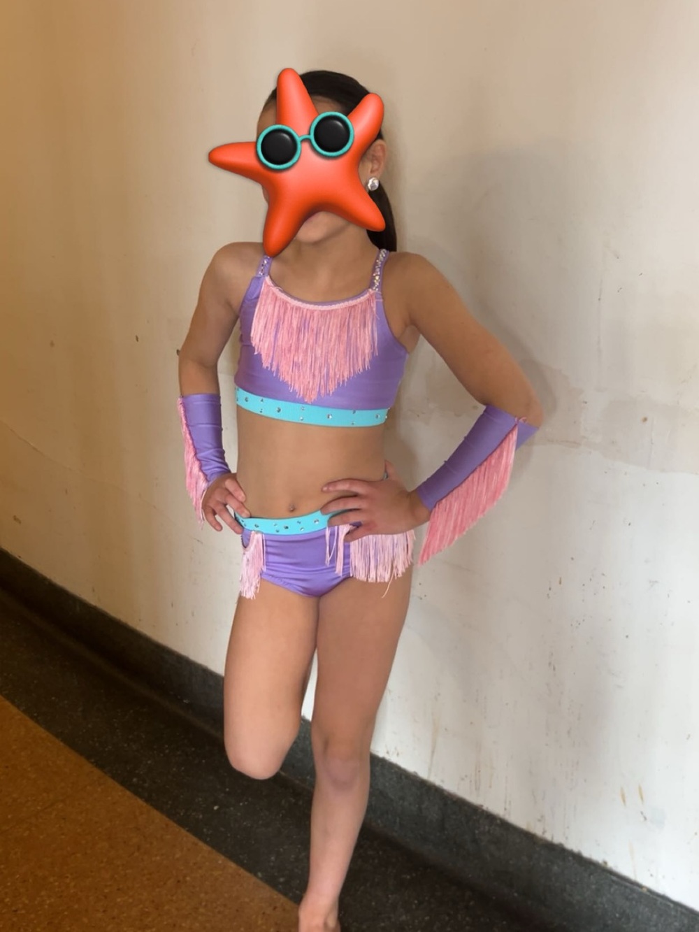 Purple and Pink Fringe Dance  custom Rhinestoned Costume Set - Kids